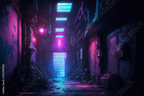 futuristic cyberpunk dystopian city street , Generative AI