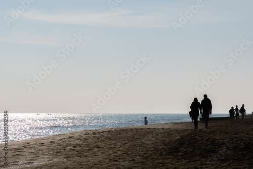 Walking along the beach on a beautiful winter day.