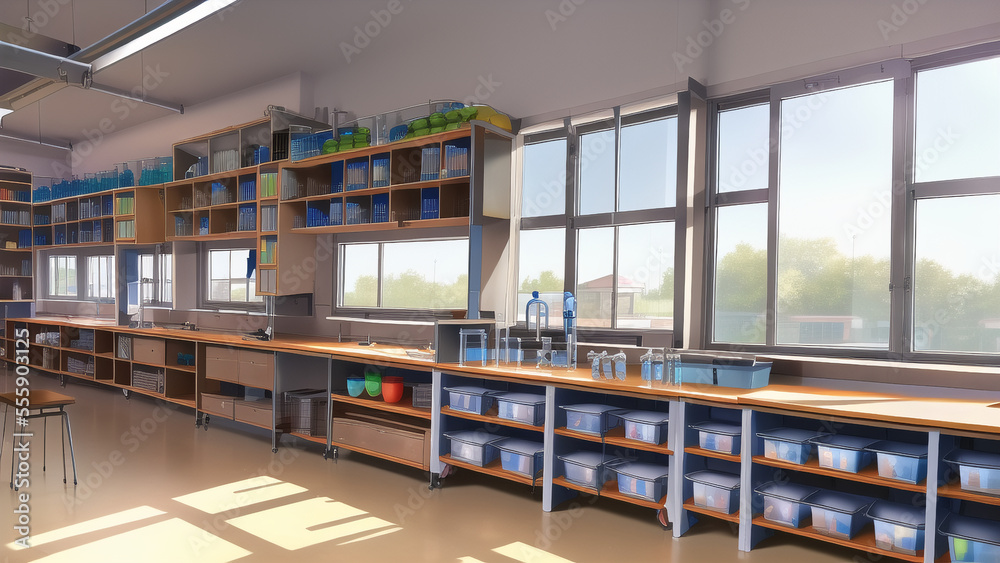 アニメ調の学校や学園系背景の高解像度画像イラスト(AI generated image)