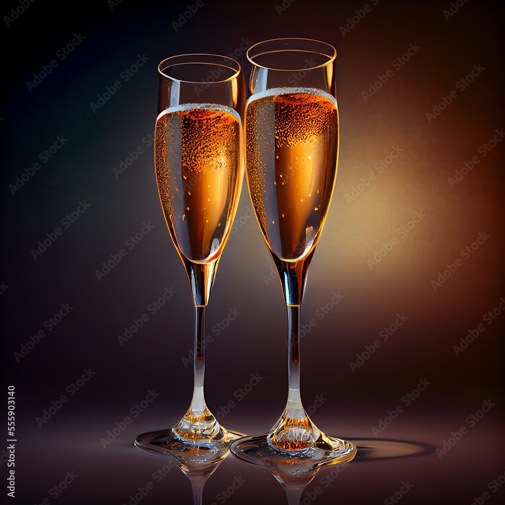 Toasting Champagne Flutes - New year's eve. Generative AI Toasting Champagne Flutes - New year's eve. Generative AI