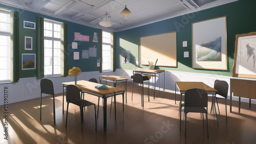 アニメ調の学校や学園系背景の高解像度画像イラスト(AI generated image)