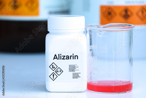 Alizarin in bottle , chemical in the laboratory and industry