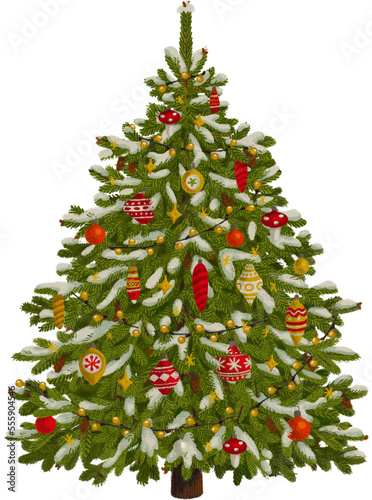 Christmas collection. Christmas tree with ornaments isolated