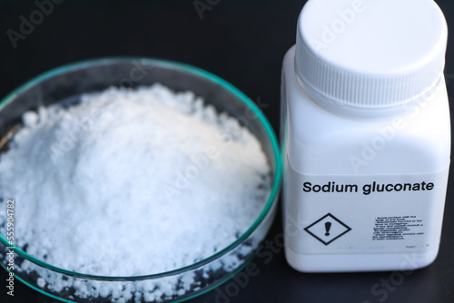 sodium gluconate in bottle , chemical in the laboratory and industry photo