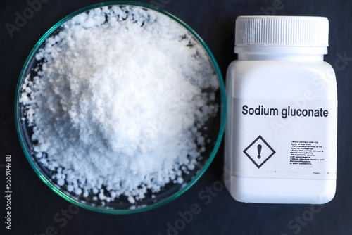 sodium gluconate in bottle , chemical in the laboratory and industry photo