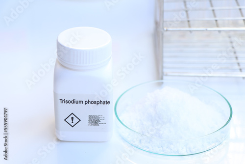 trisodium phosphate in bottle , chemical in the laboratory and industry photo