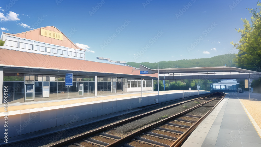 Fototapeta premium アニメ調の街系背景の高解像度画像イラスト(AI generated image)