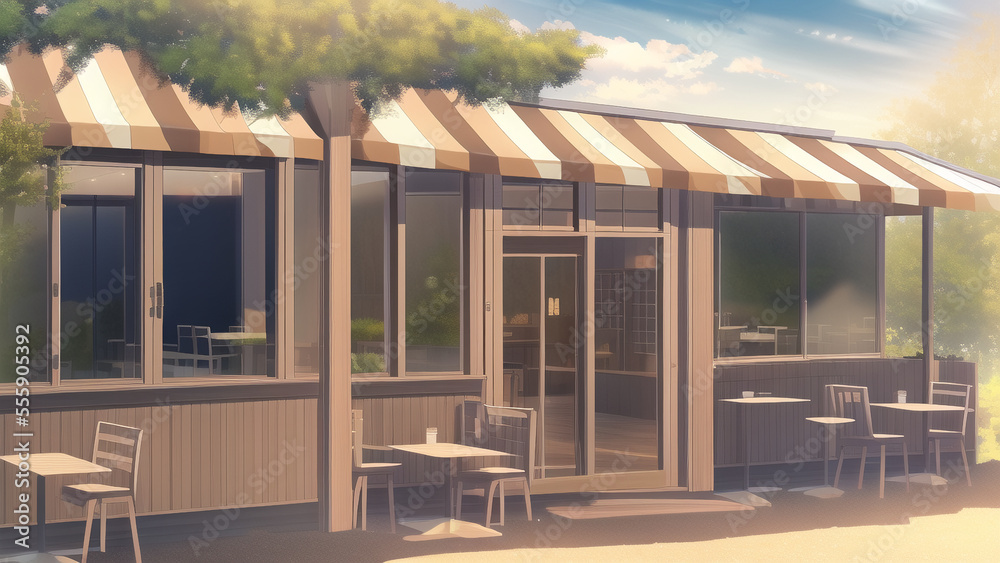 Fototapeta premium アニメ調の街系背景の高解像度画像イラスト(AI generated image)