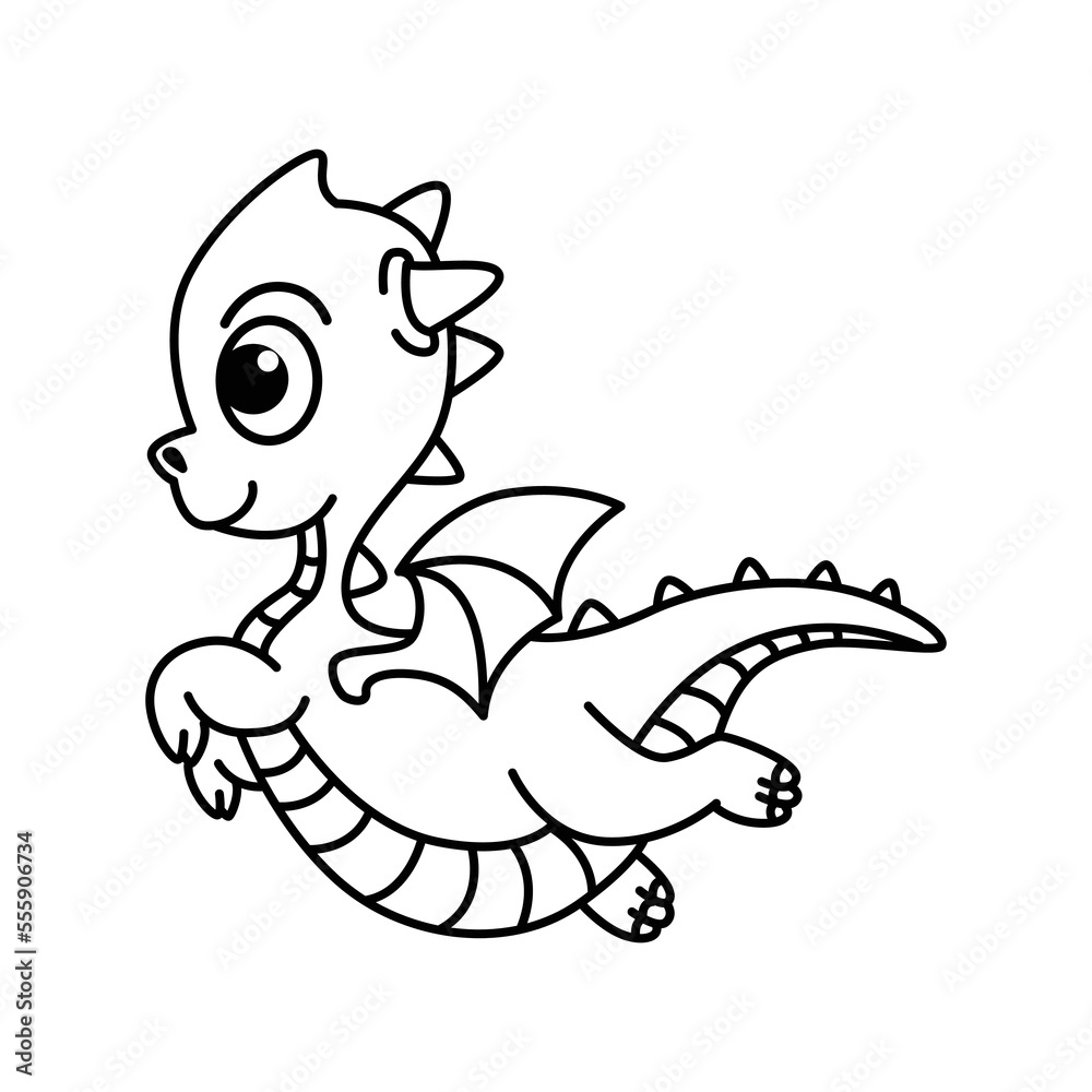 Fototapeta premium Baby Dragon cartoon vector coloring page