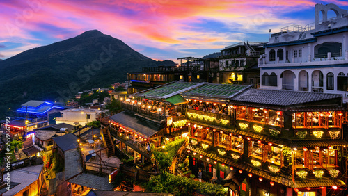 Jiufen old street at twilight in Taipei Taiwan.