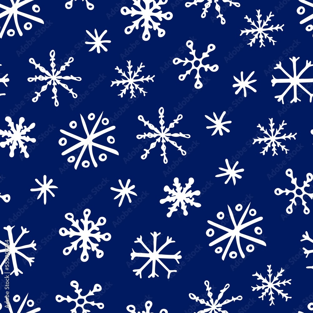 Hand Drawn Christmas Seamless Pattern with Snowflakes. Winter Background Drawn by Color Pencil. Decorative backdrop for fabric, textile, wrapping paper, card, invitation, wallpaper, web design. Hand Drawn Christmas Seamless Pattern with Snowflakes. Winter Background Drawn by Color Pencil. Decorative backdrop for fabric, textile, wrapping paper, card, invitation, wallpaper, web design.