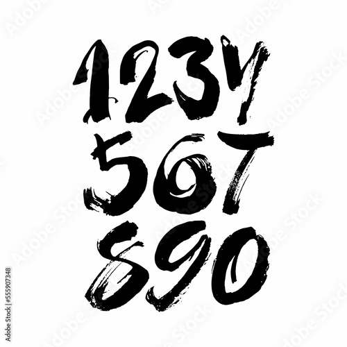 set of calligraphic acrylic or ink numbers. ABC for your design, brush lettering on a white background
