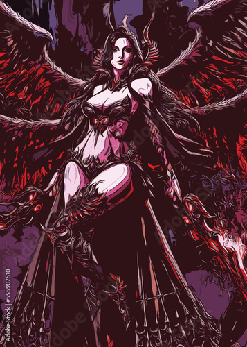Woman Angel Hero Fantasy Illustration Poster Image, rendering of an angel, An angel in mystic forest,3d illustration