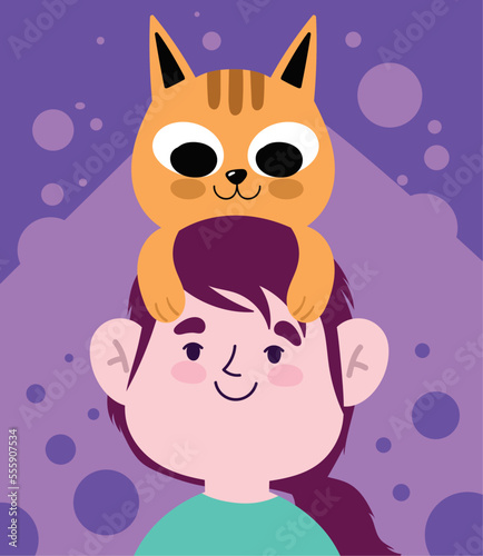 girl with cat on a head