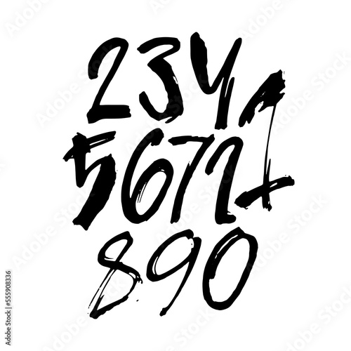 set of calligraphic acrylic or ink numbers. ABC for your design, brush lettering on a white background