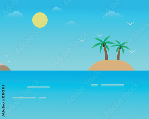 Fototapeta Naklejka Na Ścianę i Meble -  Cartoon tropical island with palm trees. Island in ocean, uninhabited isle with beach