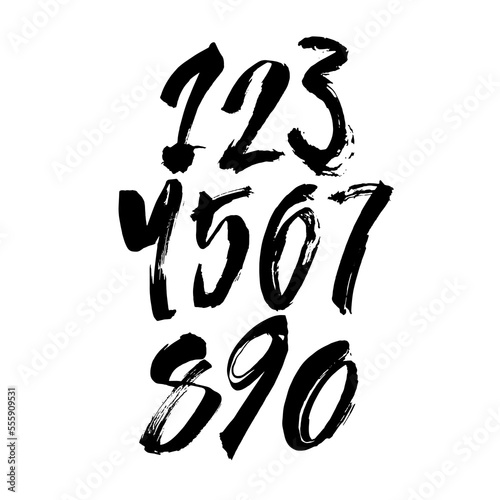 set of calligraphic acrylic or ink numbers. ABC for your design, brush lettering on a white background
