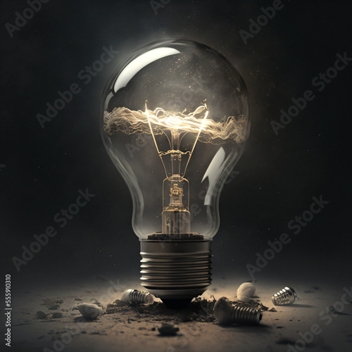 A bright lightbulb symbolizing a creative idea. Generative AI