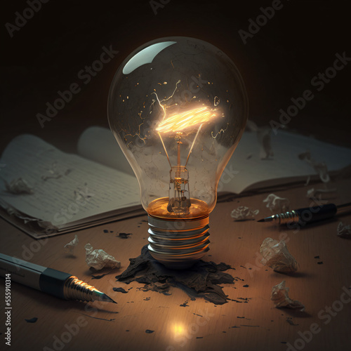 A bright lightbulb symbolizing a creative idea. Generative AI