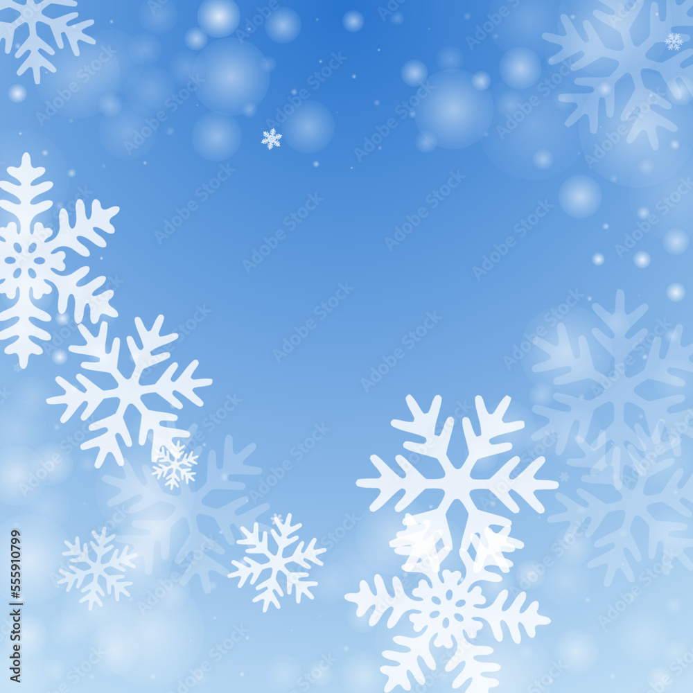 Fantasy flying snowflakes wallpaper. Snowstorm dust frozen elements. Snowfall sky white blue backdrop. Little snowflakes february texture. Snow hurricane landscape.