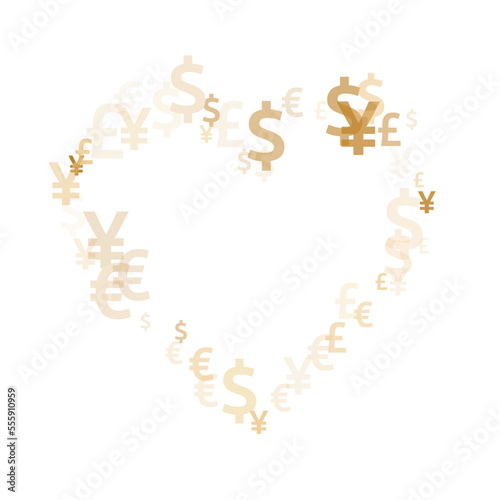Euro dollar pound yen gold symbols scatter currency vector illustration. Success concept. Currency