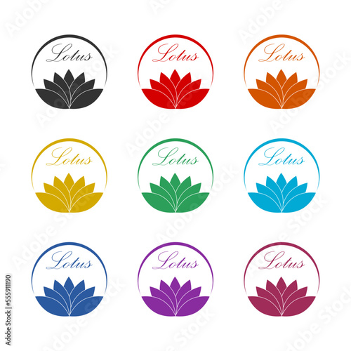 Abstract lotus flower logo icon isolated on white background. Set icons colorful