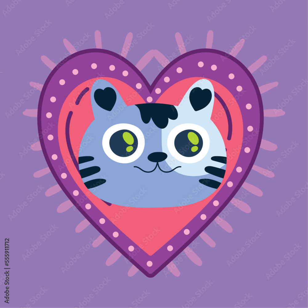 Fototapeta premium cute cat head on heart