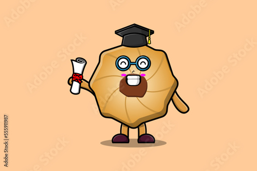 Cute cartoon Cookies student character on graduation day with toga in concept flat cartoon style