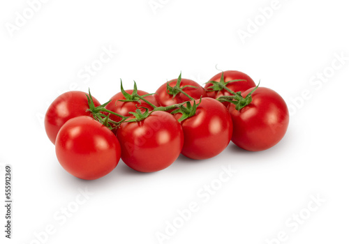 Bunch of cherry tomatoes on white background.