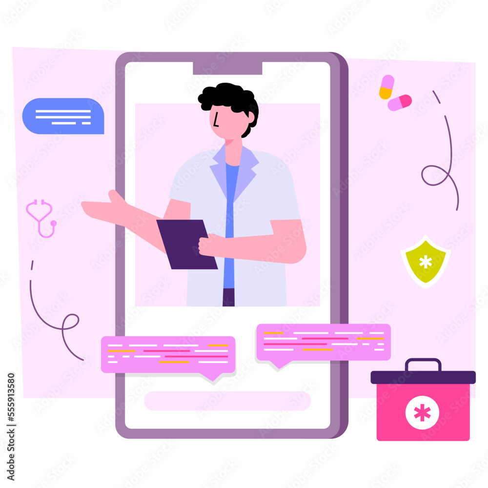 Unique design illustration of mobile doctor consultation Unique design illustration of mobile doctor consultation