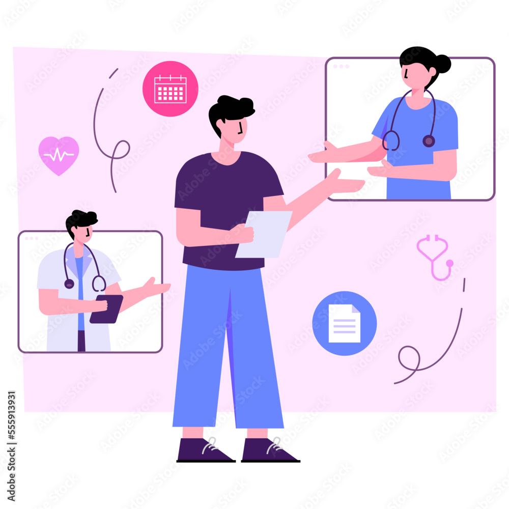 Unique design illustration of online doctor discussion 