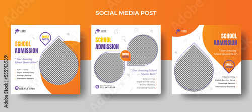 Orange School admission open  social media post  template and education banner, admission banner education social media, school kids, kids learning, children education, school admission template