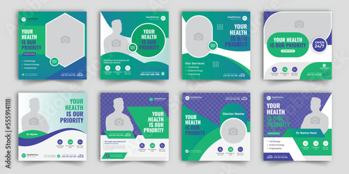 Medical healthcare service Social Media Post Template, hospital clinic promotion web banner, medical social media post, business promotion banner for doctor, medical social media post set editable