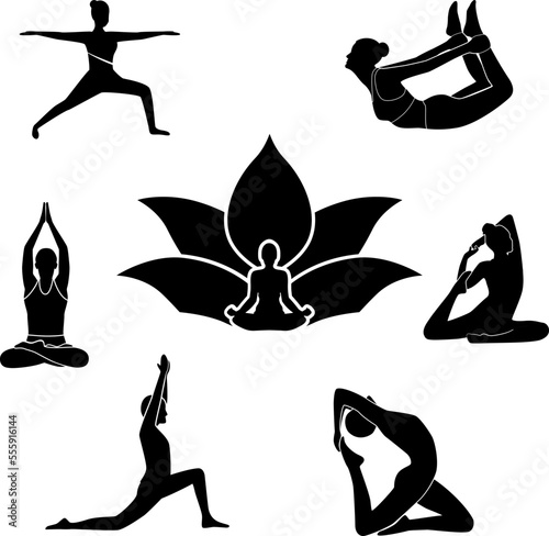 Beautiful yoga girl poses vector design elements for posters, flyers and.