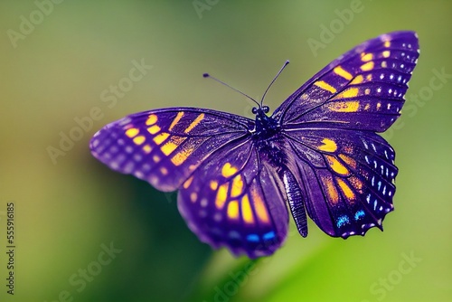 flying colourful spring butterfly with green background, generative ai