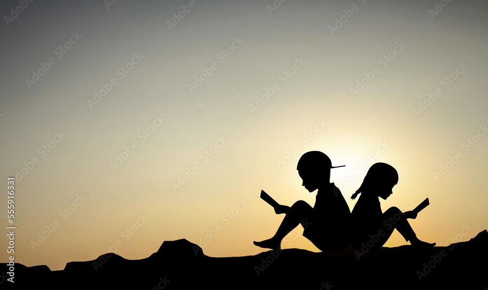 two brothers sitting in the garden reading a book two brothers sitting in the garden reading a book