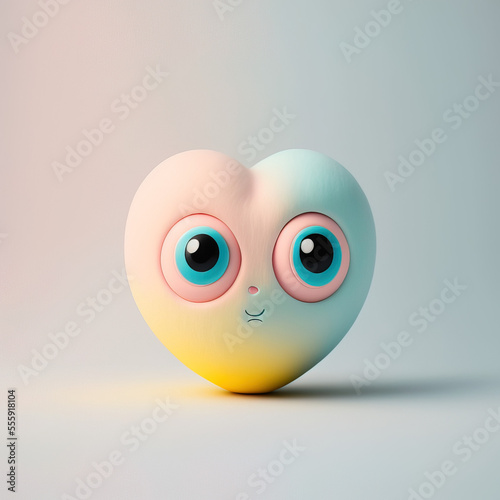 Abstract realistic illustrated pastel colorful a heart shaped caricature, small, cute fictional love creature. Decorative puffy heart. Soft pastel minimal background. Generative AI.