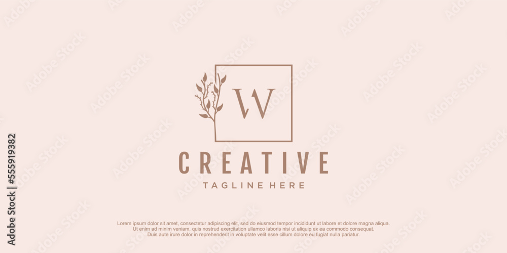 Initial logo w with floral design icon vector illustration