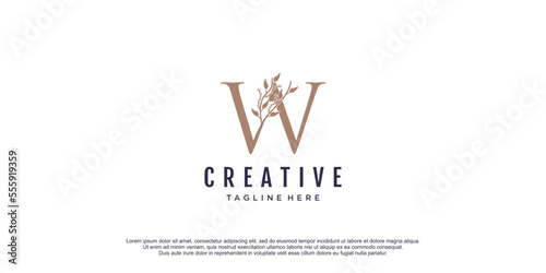 Initial logo w with floral design icon vector illustration