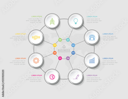 Circular Connection Steps business Infographic Template with 8 Element