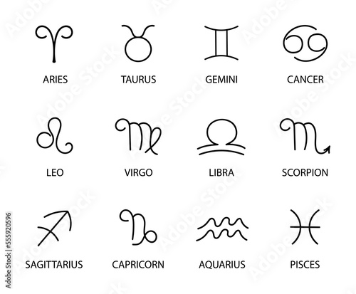 Zodiac Signs Collection. Set of zodiac symbols in minimal style. vector illustration 