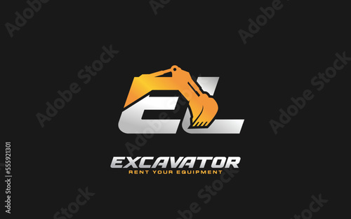 EL logo excavator for construction company. Heavy equipment template vector illustration for your brand.