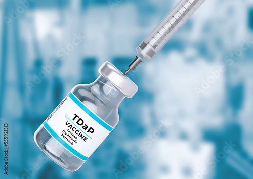 Ampoule and syringe TDaP vaccine composed of tetanus, diphtheria and pertussis in the laboratory photo