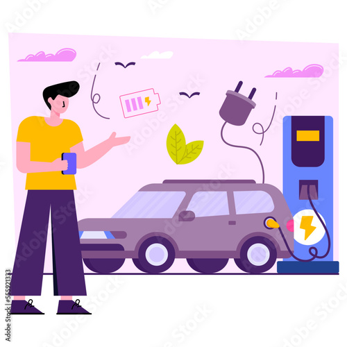 Unique design illustration of ev charging station 
