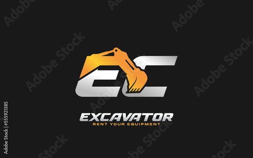 EC logo excavator for construction company. Heavy equipment template vector illustration for your brand.