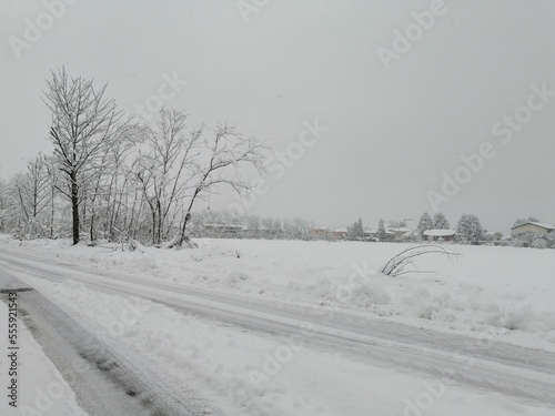 nevicata nel milanese su un campo coltivato