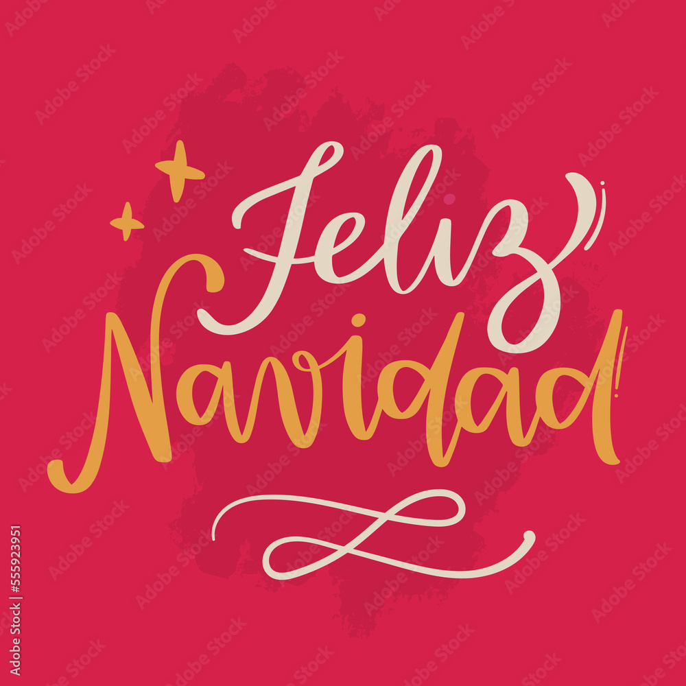 Feliz navidad. Merry Christmas in spanish. Modern hand Lettering. vector.