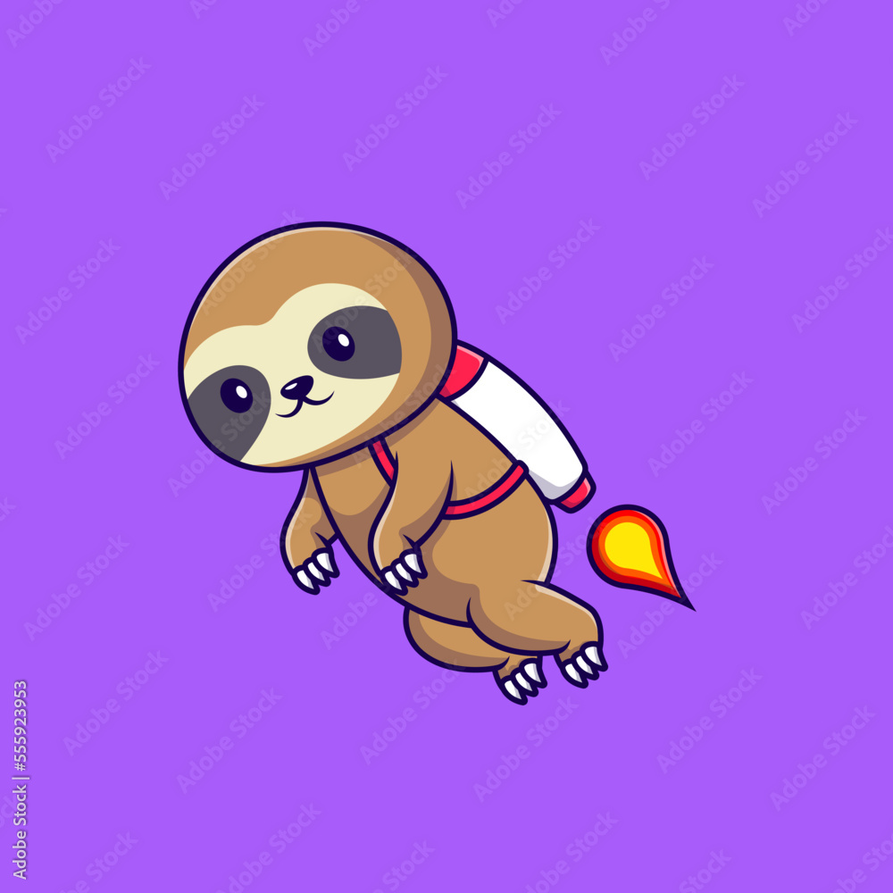 Cute Sloth Flying With Rocket Cartoon Vector Icons Illustration. Flat Cartoon Concept. Suitable for any creative project.