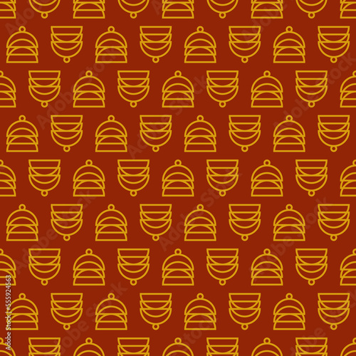 Seamless geometric pattern with golden symbols on dark red background in art deco style. Vector print for fabric background