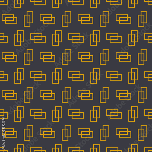 Seamless geometric pattern with golden symbols on dark blue background in art deco style. Vector print for fabric background